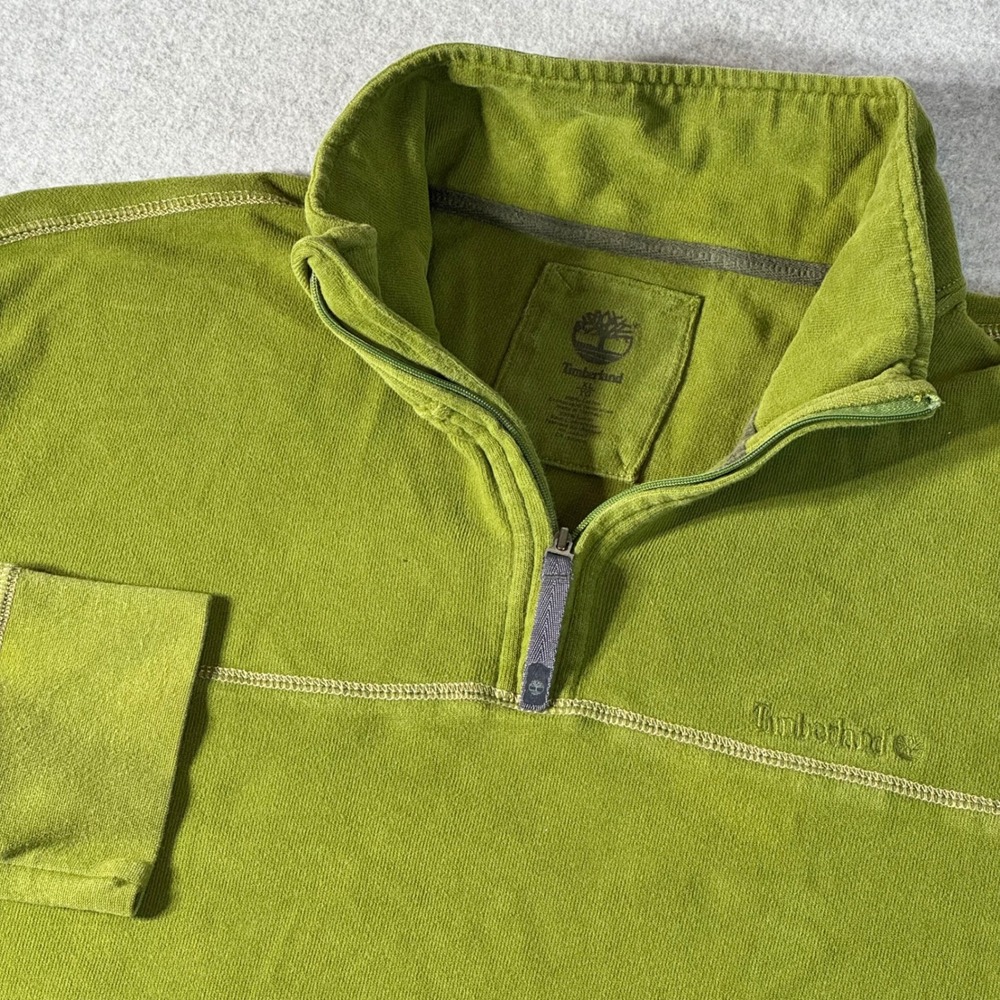 Timberland Mens XL Quarter Zip Pullover Cotton Olive Green Long Sleeve Sweater
